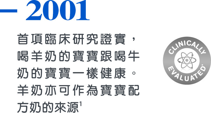 2001，首項臨床研究證實，喝羊奶的寶寶跟喝牛奶的寶寶一樣健康。羊奶亦可作為寶寶配方奶的來源