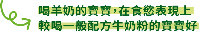 喝羊奶的寶寶,在食慾表現上較喝一般配方牛奶粉的寶寶好